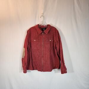 DENIM & COMPANY Red Yellow Plaid Flannel Shacket zip up, Mens medium